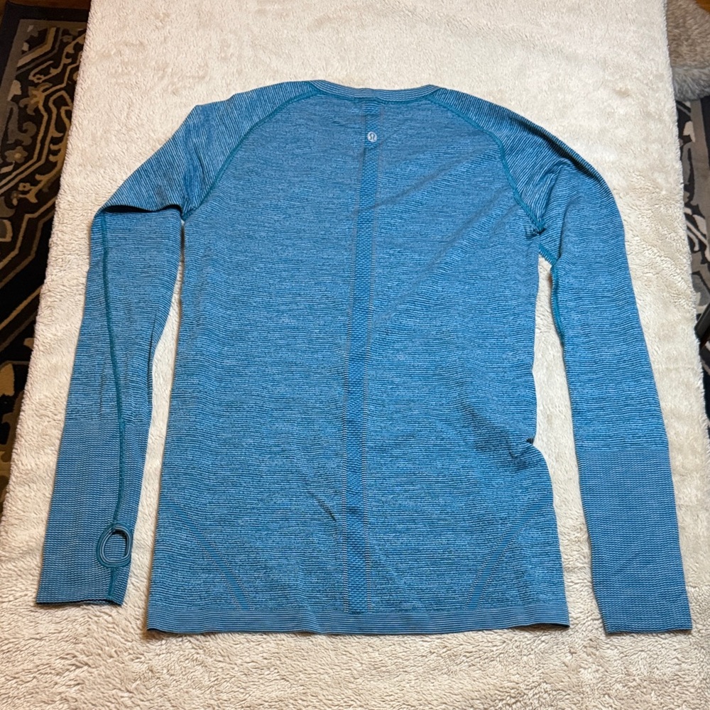 Lululemon Swiftly Tech Long Sleeve Crew Indian Ocean Blue / Black Sz 10 - Picture 9 of 10